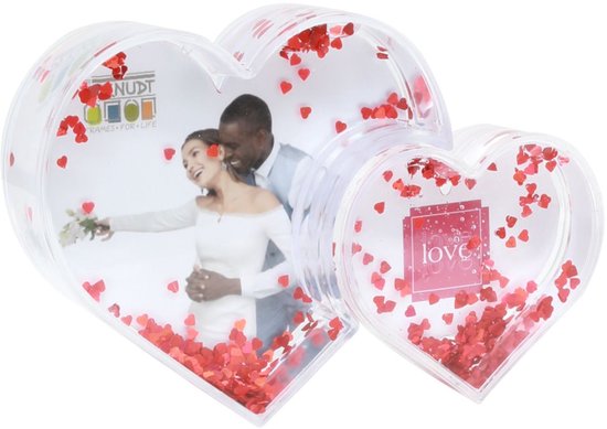 Deknudt Frames double coeur photo en plexi avec paillettes coeur rouge (13,5 x 9 x 2,5 cm) taille photo 0x0 cm