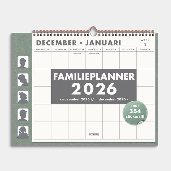 Hobbit - Familieplanner 2026 - (30 cm x 39 cm) - Familie kalender - 1 week op 1 pagina - 5 personen - Groen