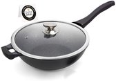 Royalty Line® BW32M Wokpan Inductie - Ø 32 cm / 5.9 Liter - Wokpannen Voor Alle Warmtebronnen - Wok Pan Met Antiaanbaklaag - PFOA & PTFE Vrij - Wokpan met Deksel - Zwart