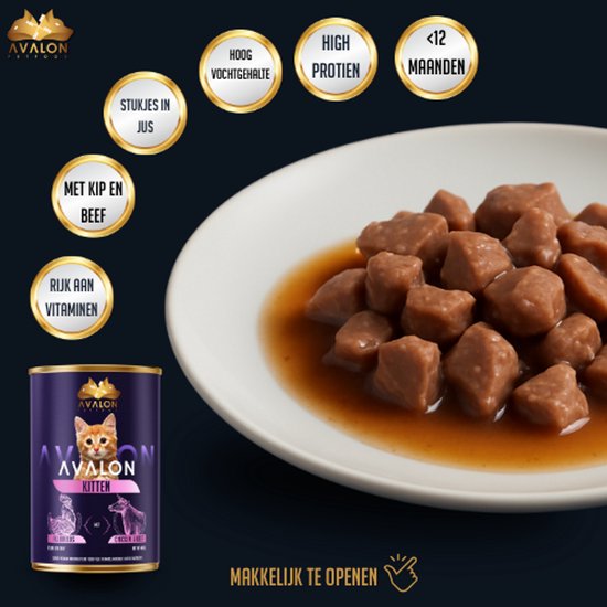 Avalon Petfood – Kattenvoer Natvoer (Kitten) – Kip & Rund – 12 blikken x 410 gram