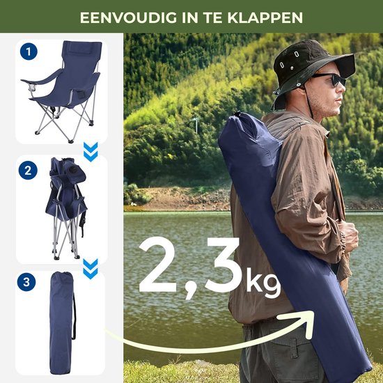 ACAZA Campingstoel - Campingstoelen Set van 2 - Strandstoel - Draagvermogen 120 kg - Klapstoel - Kampeerstoel - Vouwstoel - Camping - Strandstoel Opvouwbaar - Visstoel - Kamperen - Klapstoelen - Festival Stoel - Blauw