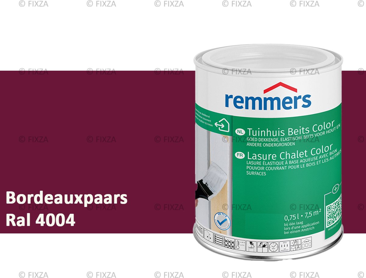 Remmers Tuinhuis beits Color RAL 4004 Bordeauxpaars 0,75 Liter