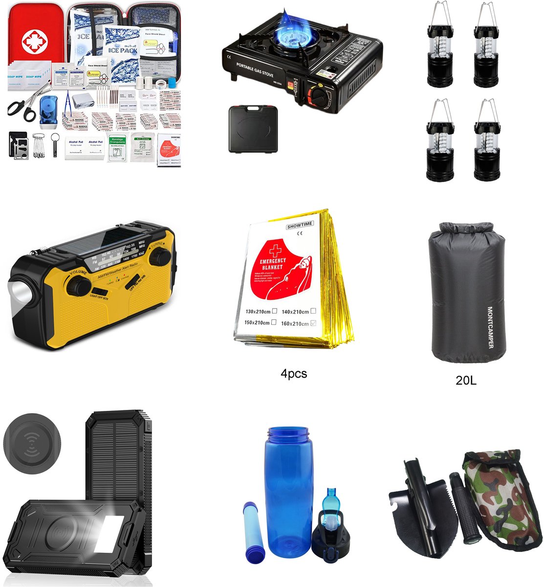 Ferera Noodpakket Voor Thuis - Overlevingspakket - Noodradio - Complete Survival Kit - Solar Powerbank
