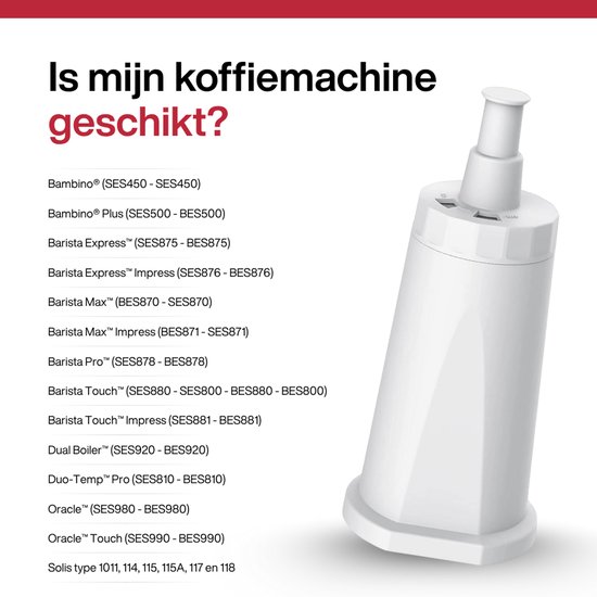 Waterfilters voor Sage Barista Express - SES008 & BES008 Espressomachine - 3 stuks - voor Koffiemachines - Oracle - Dual Boiler - Solis - Duo Temp - Bambino Plus - 9 maanden gefilterd water - Eccellente