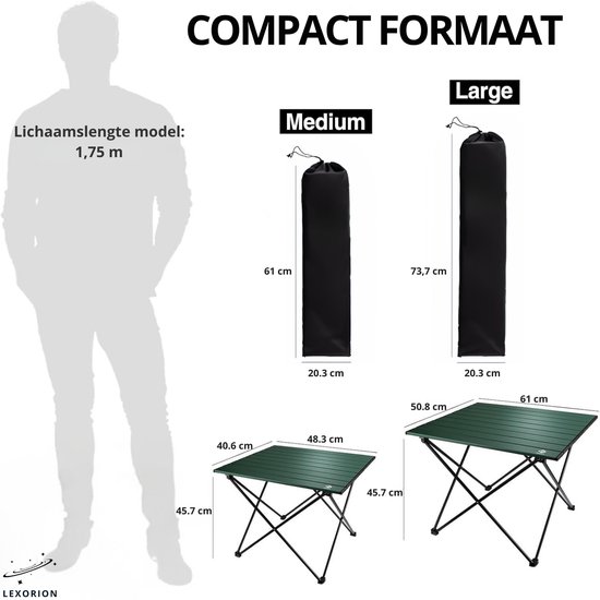 Lexorion Natuur Campingtafel - Opvouwbare Campingtafel Medium - 48x40 cm Aluminium Tafel - Stevig & Waterdicht - Draagkracht 30KG - Inklapbaar & Compact - Voor Kamperen, BBQ, Balkon, Picknick van Merkloos — afbeelding 3
