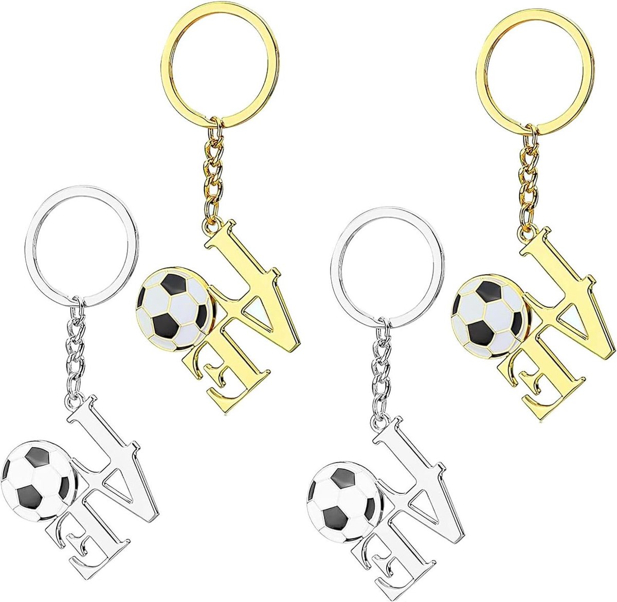 Allecto Plus - Metalen Voetbal Sleutelhangers - Set van 4 Stuks - Voetbal Sport Sleutelhanger voor Kids Feest - Jongens en Meisjes Cadeau