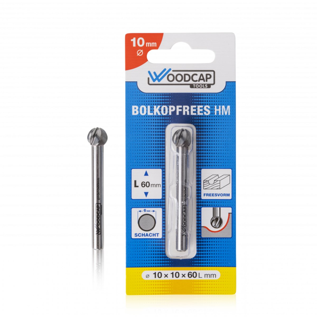 Houtrotfrees Woodcap Tools HM Bolkopfrees ø 10 mm x 10 x 60 mm