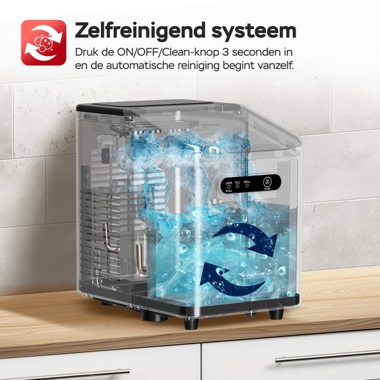 TurboTronic ICM1 IJsblokjesmachine- 1L – 10kg per 24u – IJsblokjesmaker – Zelfreinigend – Compact –Zwart — afbeelding 5