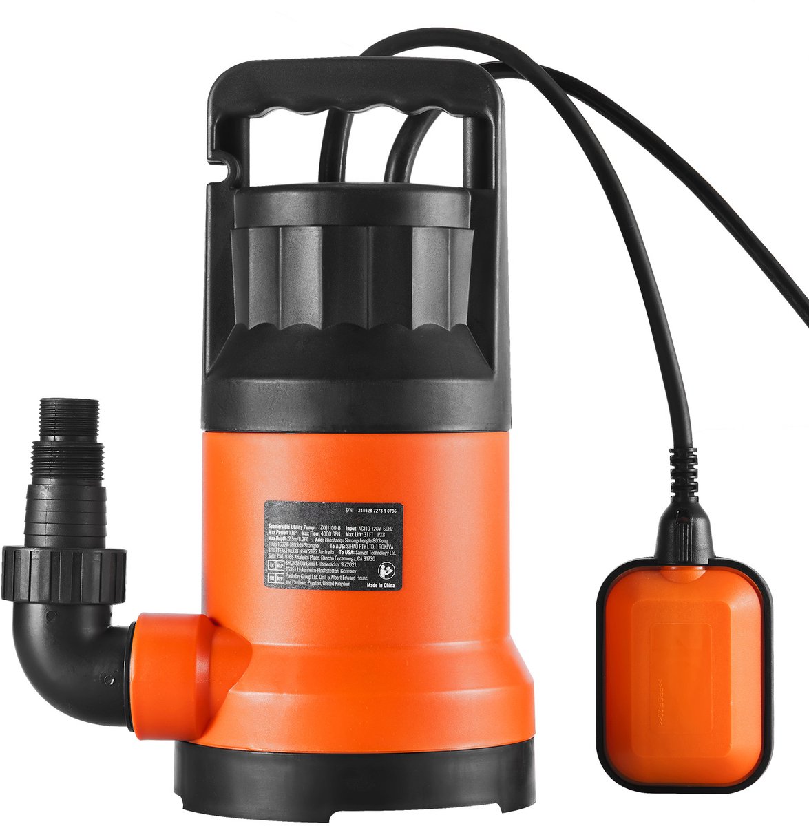 400 W 9500 L/h Hoogwaardige Multidoelpomp, Dompelpomp met 8 m Opvoert hoogte, Inclusief 3 m Kabel voor Zwembad, Tuin, Kelderafvoer