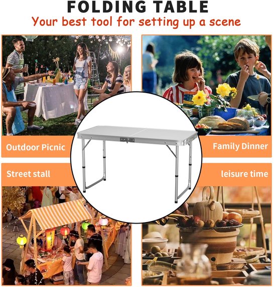 Rumi Vouwtafel - inklapbare plooitafel - klaptafel - tafel 120x60cm - Aluminium opvouwbare campingtafel - mini-bijzettafel - Vouwtafel lichtgewicht reistafel voor kamperen van Rumi — afbeelding 5