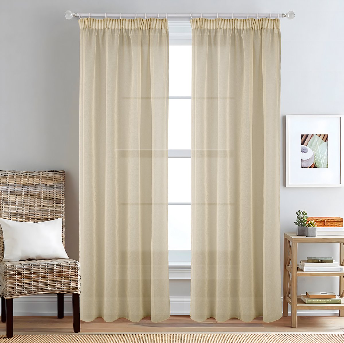 SB Line Transparante Vitrage Gordijn – 140 x 260 cm – Met Plooiband – Beige