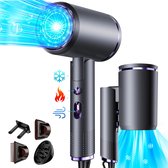 ibettertec - Sèche-cheveux - Sèche-cheveux ionique - Pliable - 2400 W - Avec 3 buses de coiffage et 6 réglages de température - Sèche-cheveux pliable - Grijs