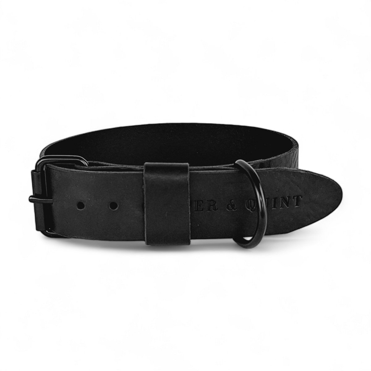 Cooper & Quint Bold Brede Leren Halsband - Zwart - Large - 3 cm - All Black