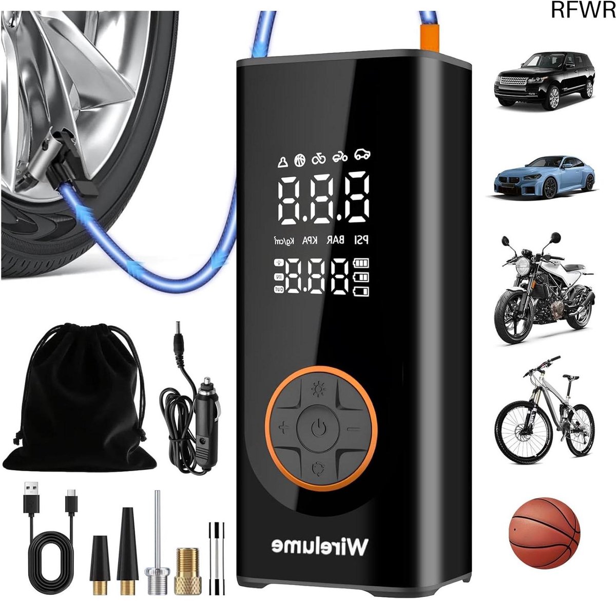 RFWR® Draadloze luchtcompressor 150 PSI voor autobanden en fietsen met automatische uitschakeling