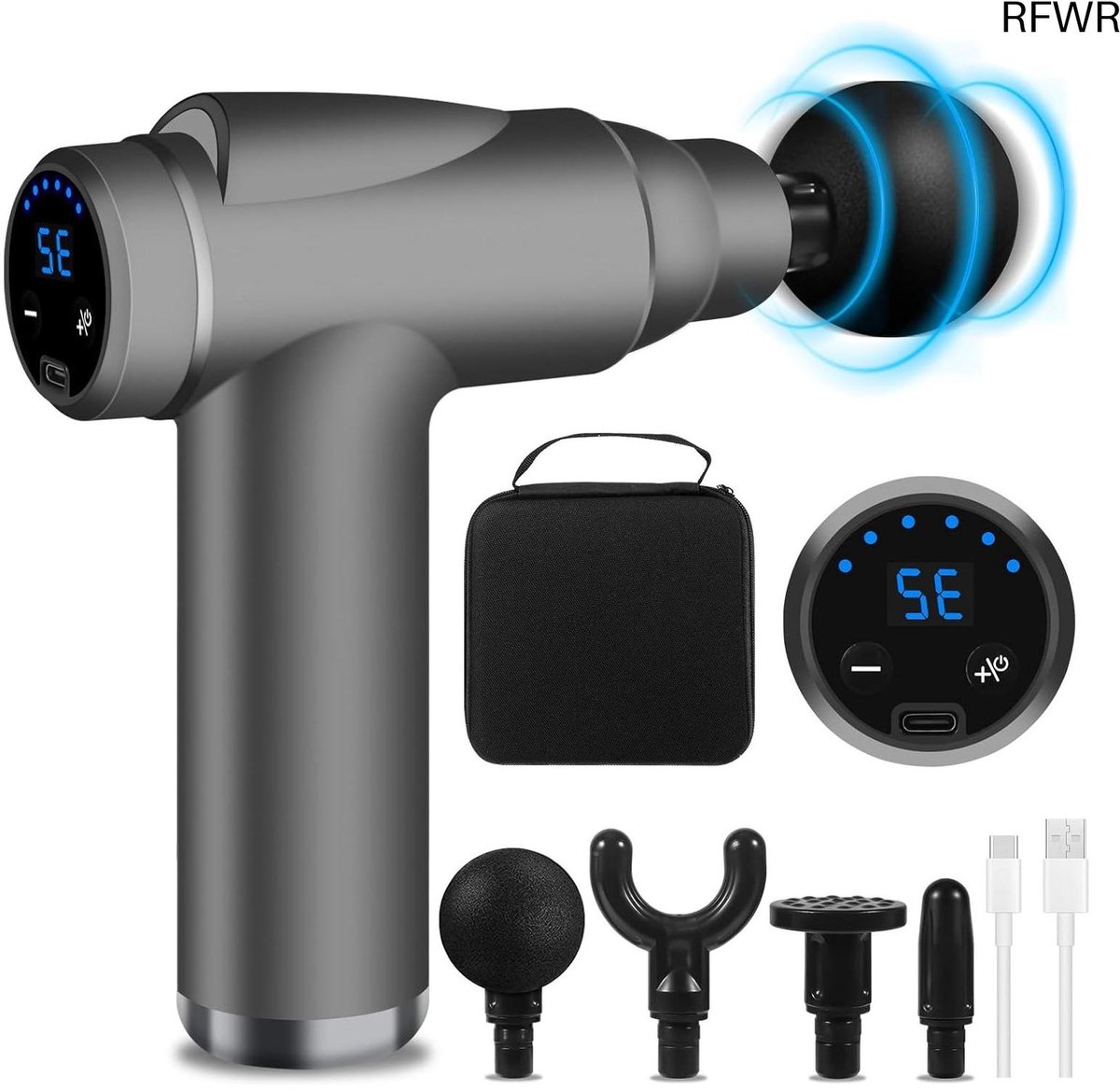 RFWR® Mini Massagepistool met 32 Instelbare Snelheden en 4 Massagekoppen