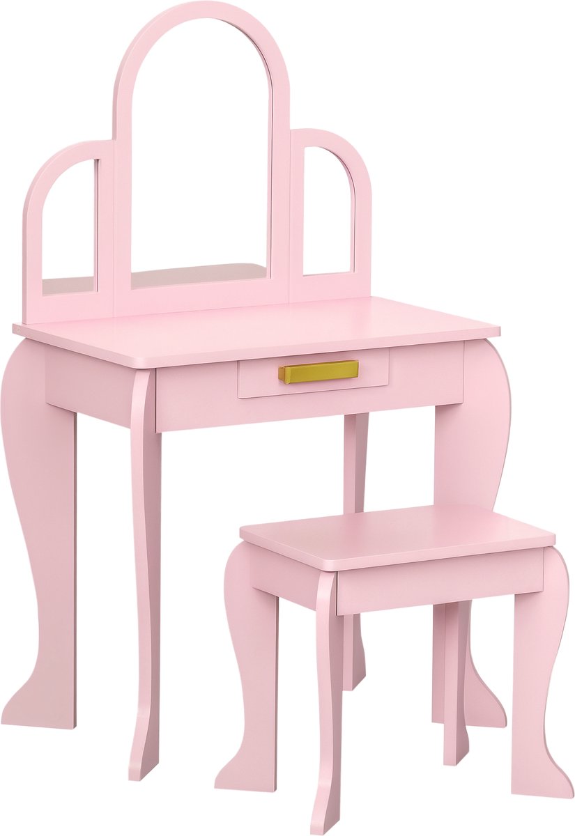 HOMCOM-Kinderkaptafelset-MDF-52x32x85cm-Roze