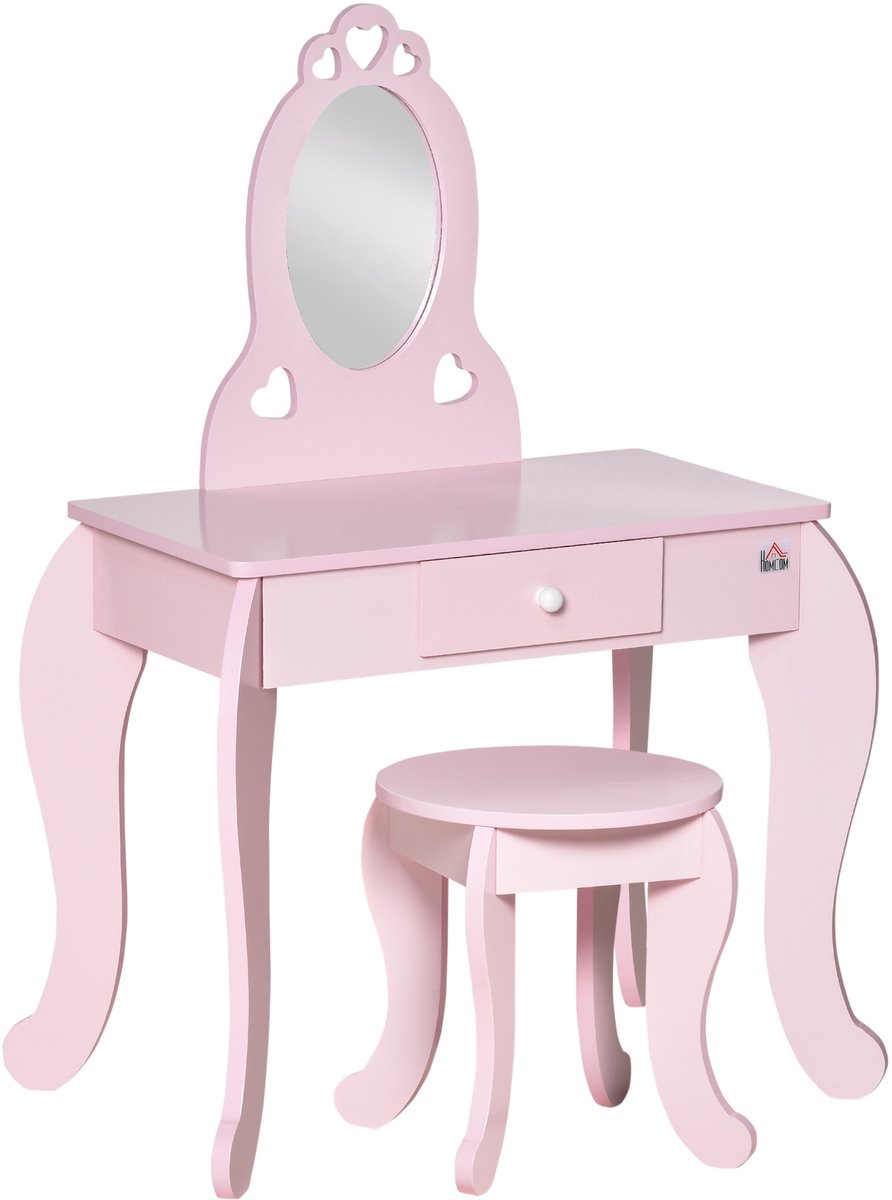 HOMCOM-Kinderkaptafelset-MDF-60x36x88cm-Roze