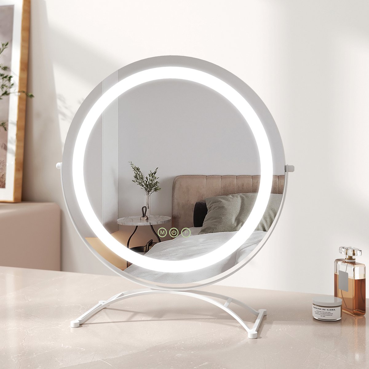 EMKE Make Up Spiegel met Verlichting - 360° Draaibaar - 3 Lichtstanden - Touch & Dimbaar - Vrijstaand