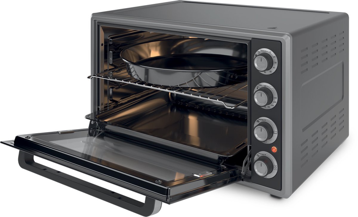 Nocta hetelucht oven 70 liter elektrisch vrijstaand grijs 2000 watt met ontdooi functie timer binnenverlichting accessoires dubbel glas CE gecertificeerd – foto 2