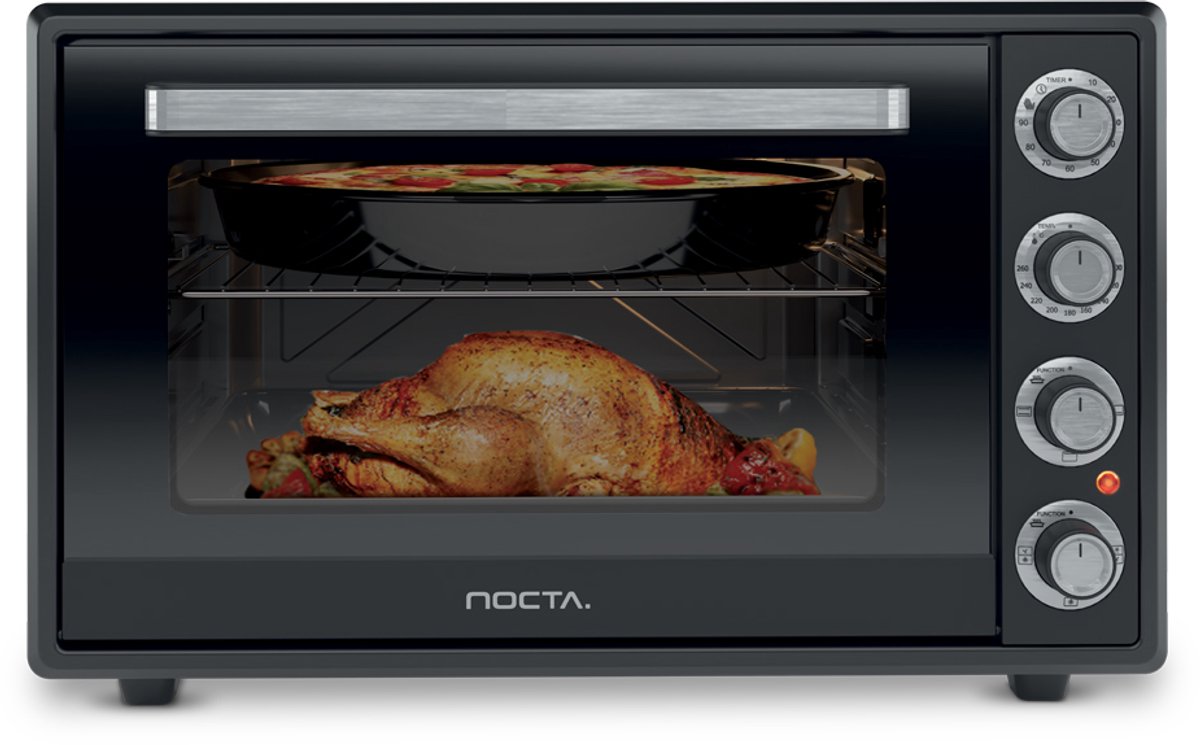 Nocta hetelucht oven 70 liter elektrisch vrijstaand zwart 2000 watt met ontdooi functie timer binnenverlichting accessoires dubbel glas CE gecertificeerd – foto 3