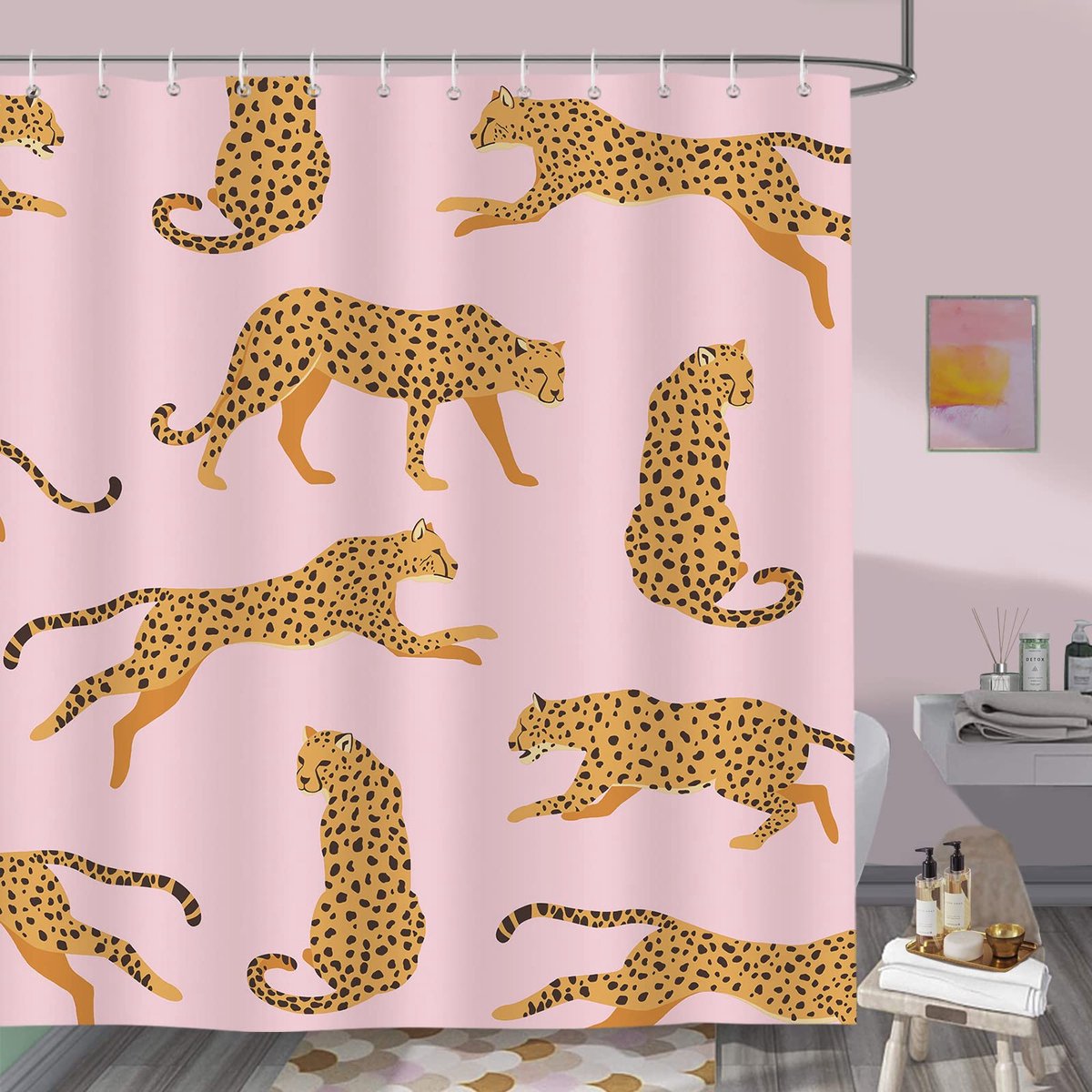 Ibenzoa® Stijlvol Roze Luipaard Douchegordijn 180 x 200 cm met Schimmelwerende Eigenschappen