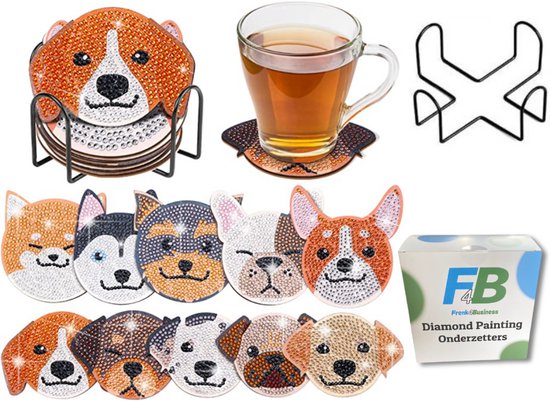 F4B Diamond Painting Onderzetters Honden – 10 Stuks – Ø10 cm – Rond
