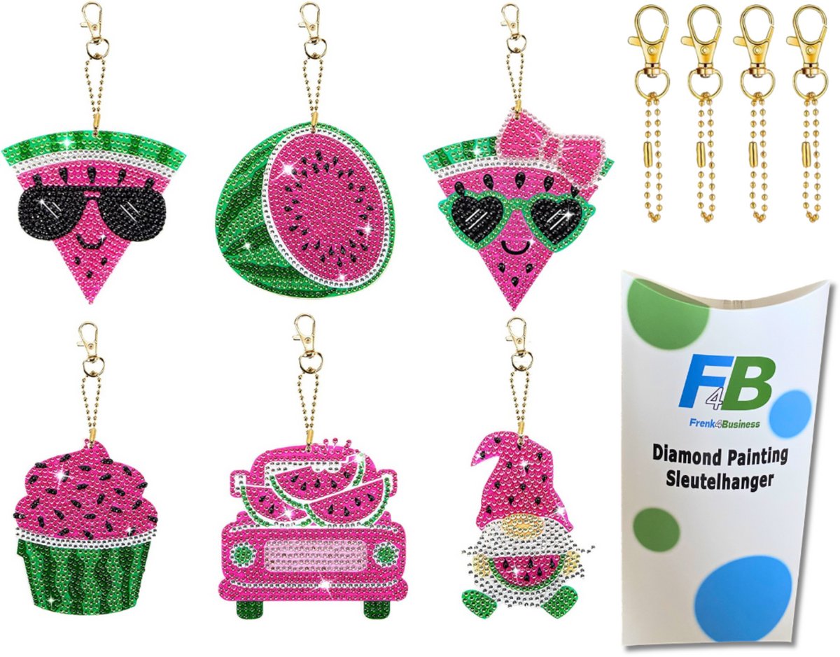 F4B Diamond Painting Sleutelhangers Watermeloen - 6 Stuks - Dubbelzijdig