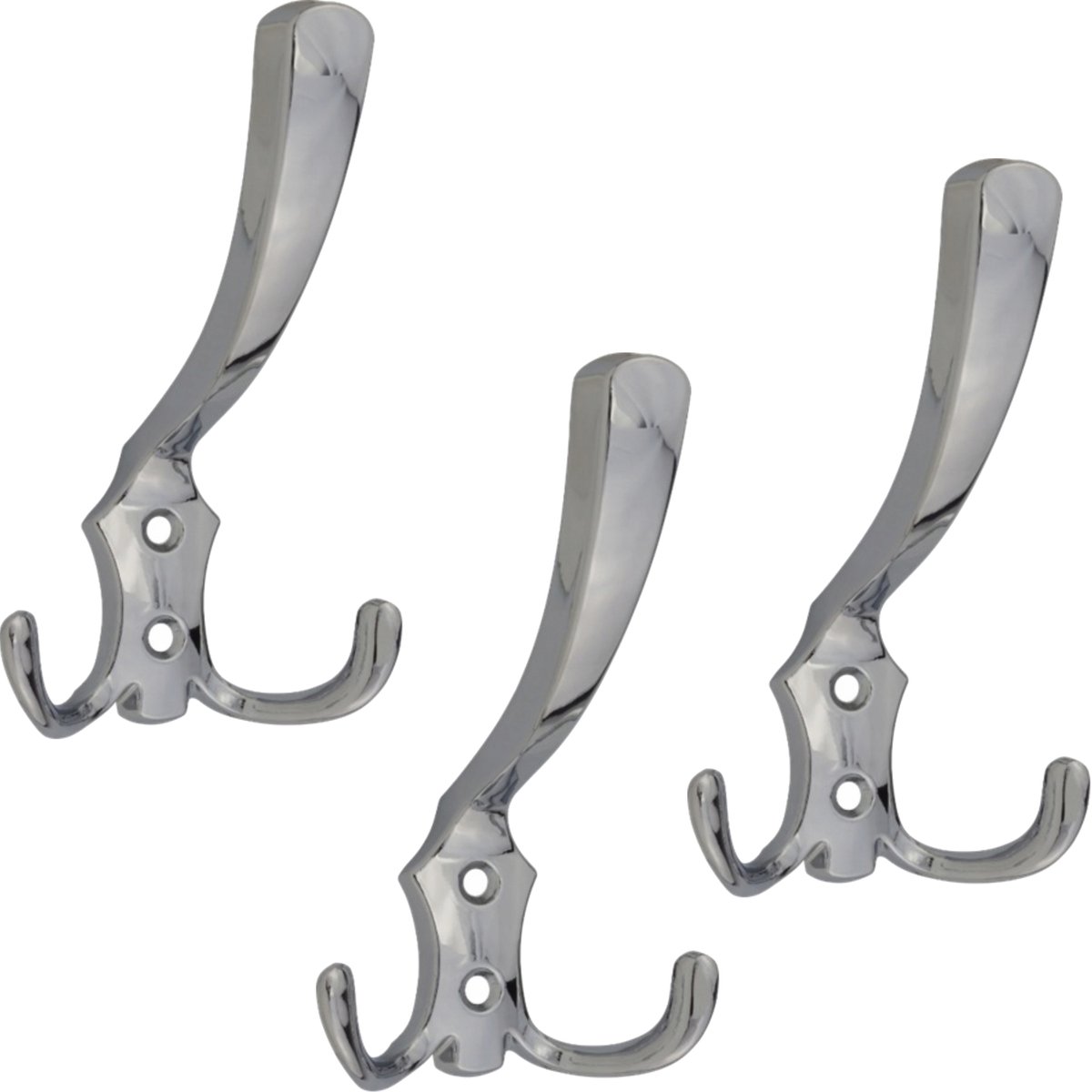 Chromen wandhaak met 3 haken - set à 3 stuks - inclusief schroeven - wandkapstok - jashaak - kledinghaak