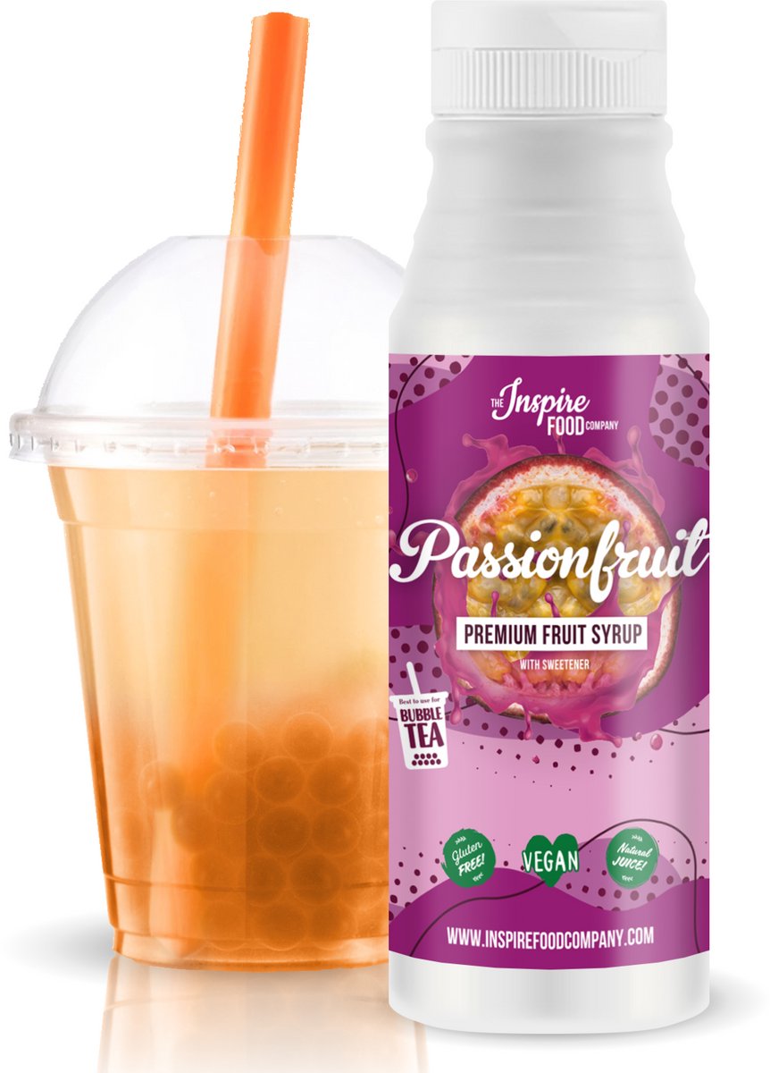 Inspire Food Company – Fruitsiroop Bubble Tea – Passievrucht – 100% natuurlijk, geen kunstmatige kleurstoffen toegevoegd – 300 ML