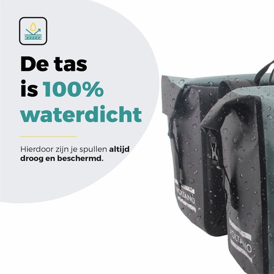 Voltano Dubbele Fietstas Rolltop Luxe E-bike - Zwart / Mintgroen - 48 Liter - 100% Waterdicht - Fietstassen Elektrische Fietsen
