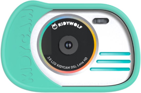 Cyaan KidyWolf Kidycam fototoestel met 2.0 LCD scherm.