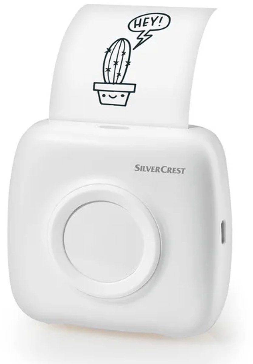 SILVERCREST® Mini pocketprinter - Mobiele fotoprinter - Compatibiliteit: gangbare Android en iOS apparaten - Afdrukkleur: zwart en wit - Afmetingen: 88x81 x42 mm - Altijd en overal afdrukken - Perfect voor het ontwerpen van uw planner/notitieboekje