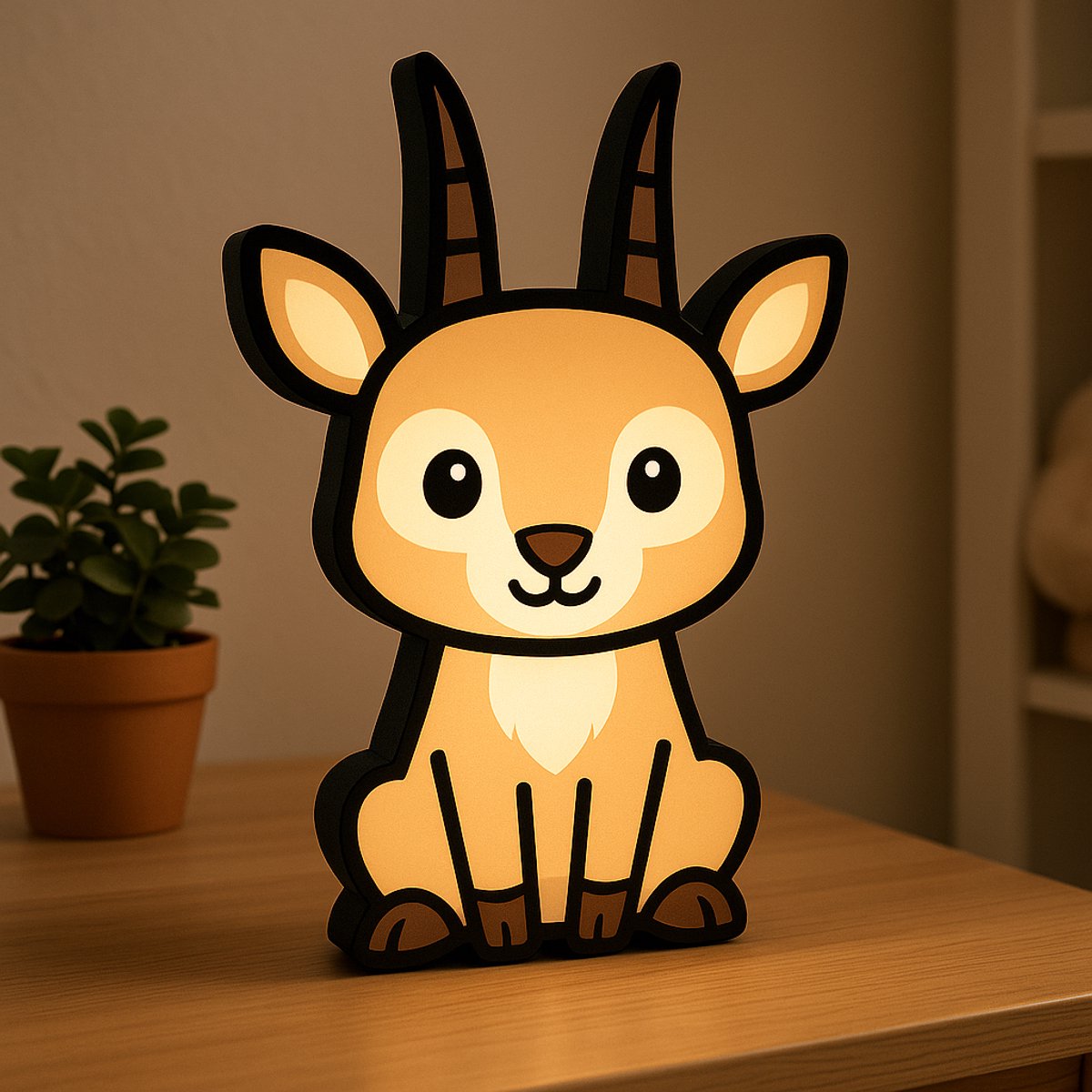 Kawaii Antilope Nachtlamp – 3D Cartoon Dieren Lightbox met USB – Schattige Lamp voor Kinde