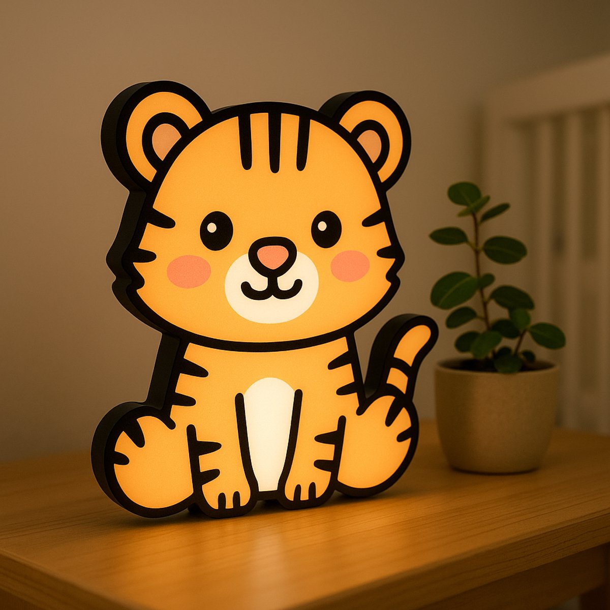 Cartoon Tijger Nachtlampje – 3D USB Dierenlamp voor Kinderkamer – Schattige Lightbox Tijge