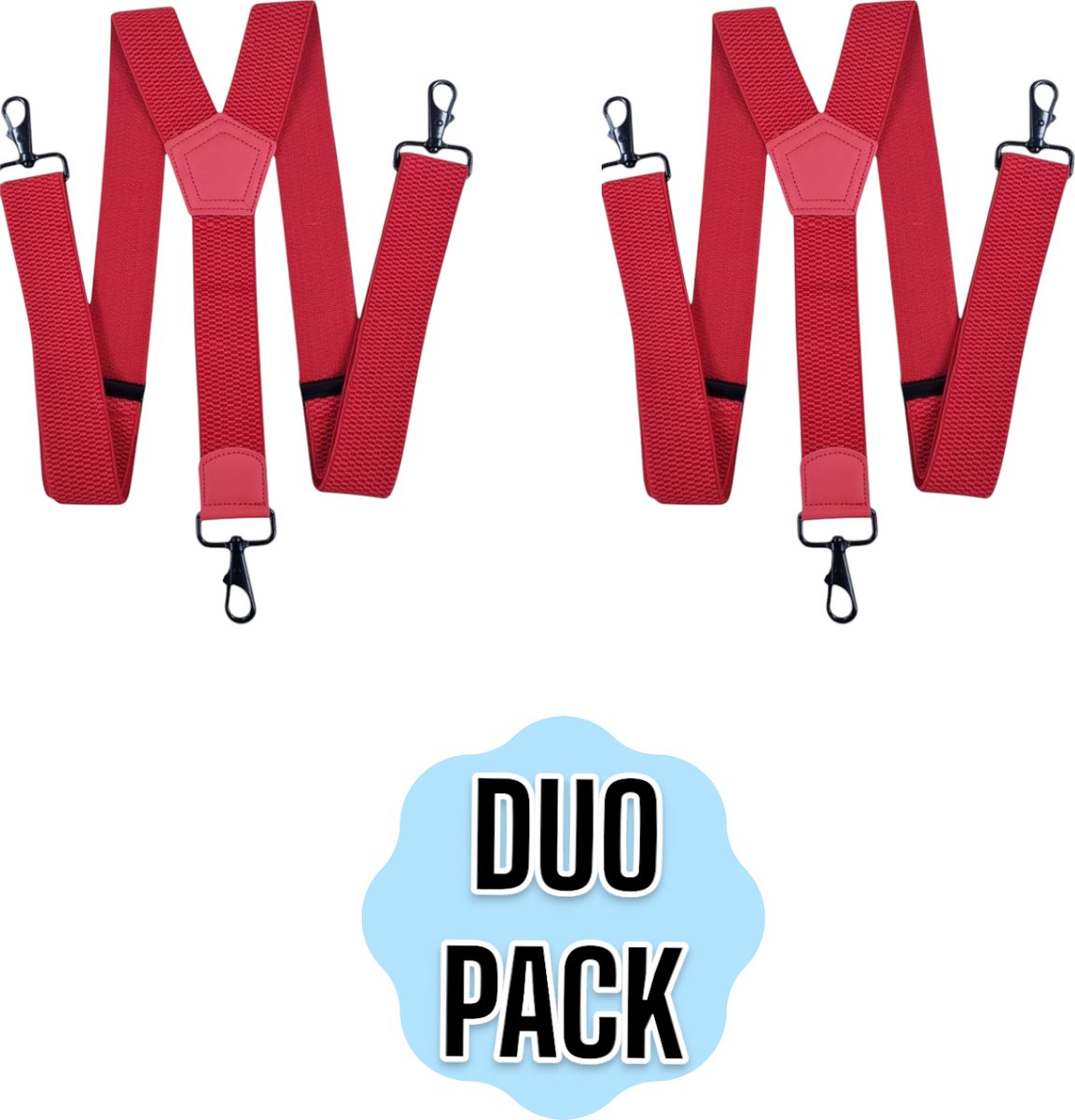 Duo Pack Bretels Rood Met 3 stevige Karabijnhaken Voor om de lus Van je broek