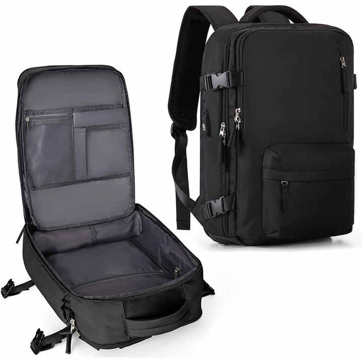 Without Lemon - Unisex Reisrugzak - Waterdicht & Ruim - Met Schoenvak - Laptopvak - Uitbreidbaar - Ideaal voor Reizen, Weekendje Weg, Sport & Zakenreis - 46x30x20 cm - Zwart