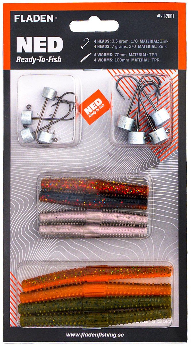 Fladen Ned Ready To Fish Haak + Worm (8 Stuks) - Kunstaas Set
