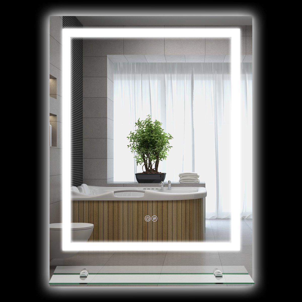 Kleankin-Badkamerspiegel-Gehard glas-80x60x2.7cm-Transparant
