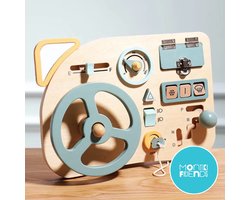 foto van Busy Board Hout - Houten Autostuur Dashboard - Activiteitenbord - Fijne Motoriek - Voor Peuters- Montessori - Auto - Stuurwiel - Educatief Houten Speelgoed - Interactief - Speelgoed Voor In De Auto - Sinterklaas Kerstcadeau