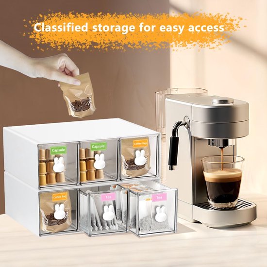 1 Plastic Theedoos Met Transparante Deksel Voor Het Bewaren Van Theezakjes, Een Handige Organizer Voor Theezakjes, Een Koffiebewaarbox Met 3 Lades Voor Suikerzakjes En Theezakjes