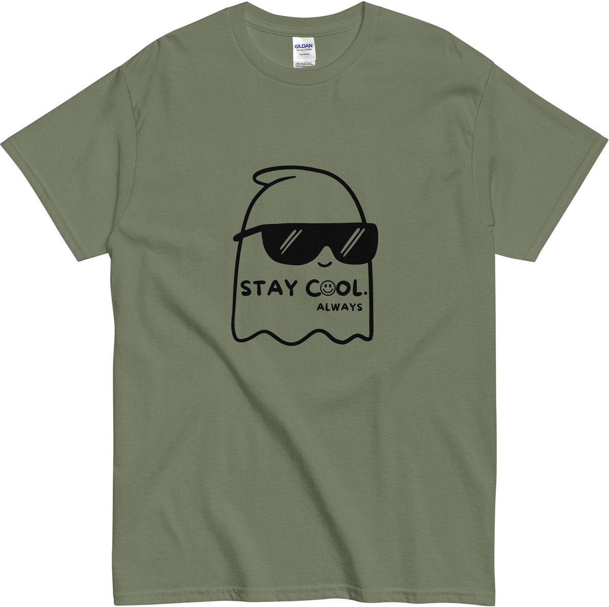 Cool Ghost T Shirt - Cartoon Print - Humoristisch Dames Heren Shirt - Khaki Groen - 3XL