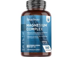 Magnesium Complex - 1700mg - 180 vegan capsules voor 3 maanden voorraad - Met Magnesium Glycinaat, Magnesium Citraat, Magnesium Malaat en Magnesium Tauraat - Vrij van Gluten en Lactose - Van WeightWorld