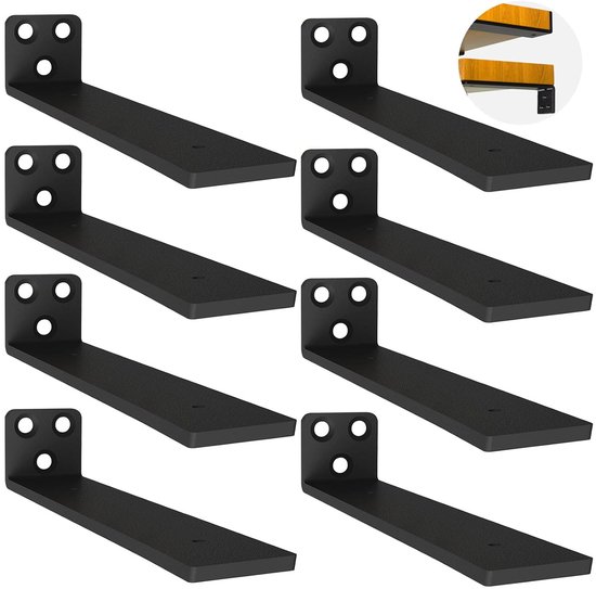 Porte-étagères flottants - Supports d'étagère muraux - 8 pièces - Zwart - Métal - 30 cm