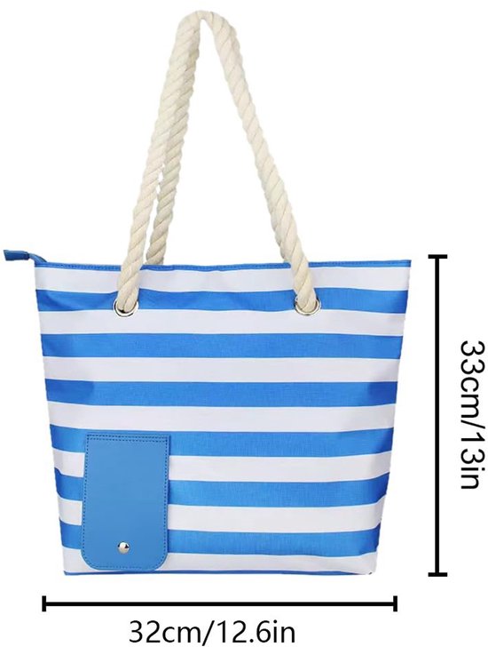 Wijntas voor op het strand - Wijnkoeltas - Lekvrije geïsoleerde tas - Verborgen compartiment met schenktuit - Geschikt voor 2 flessen wijn - Gestreept ontwerp - Geschikt voor reizen, restaurants, feesten en picknicks - Blauw, wit van Merkloos — afbeelding 2
