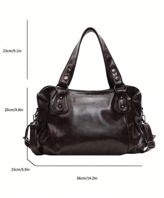 Sac à main Vintage en PU S&E - pour l'école ou au quotidien - Marron foncé