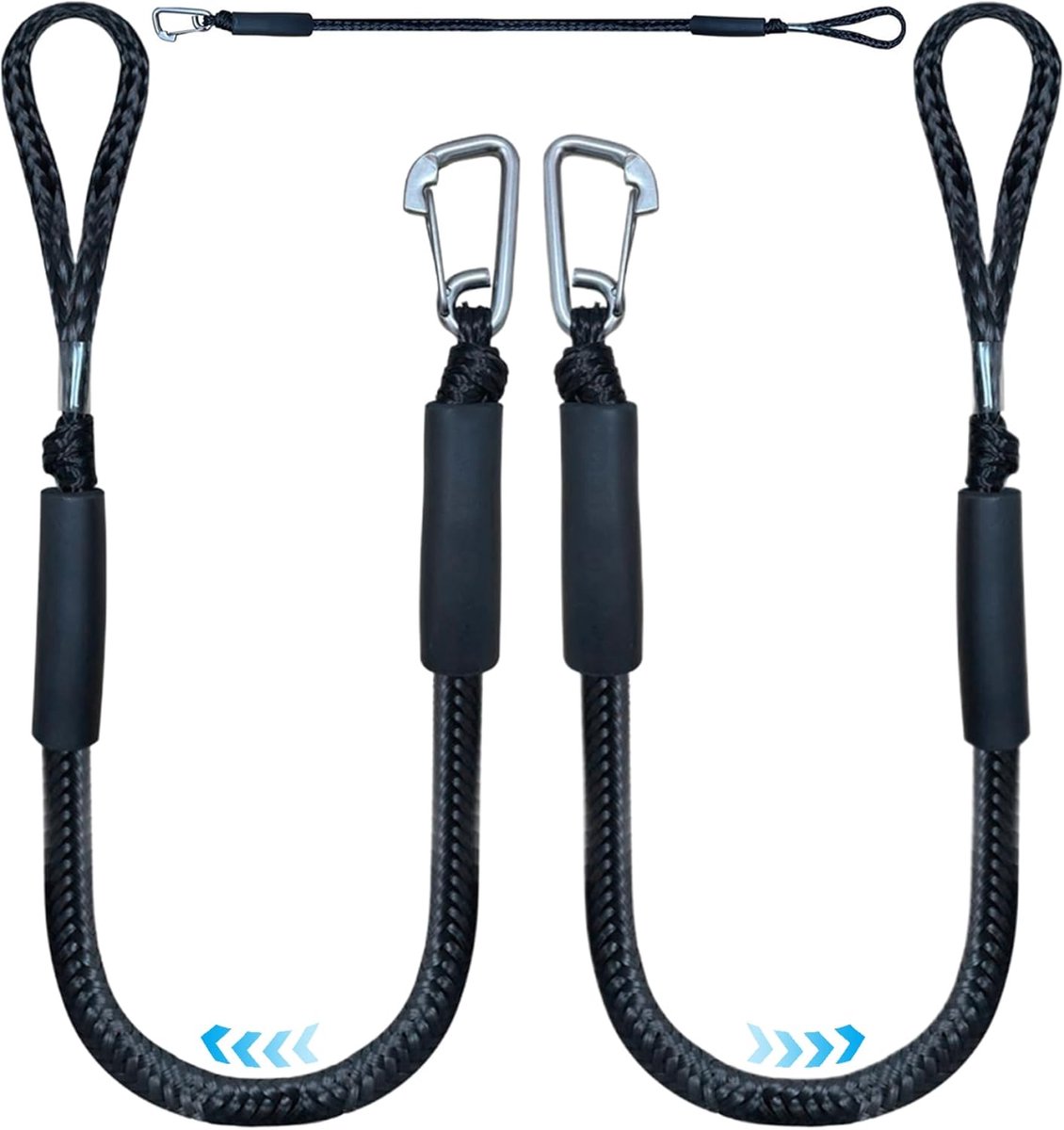 Aanlegsteigertouw - 2 stuks - 1,2-1,7 m - Rekbaar ankertouw met haak Hoogspanningsboottouw - Schokabsorberend aanlegtouw voor boten - Voor kano, ponton, jetski, kajak, boottouw