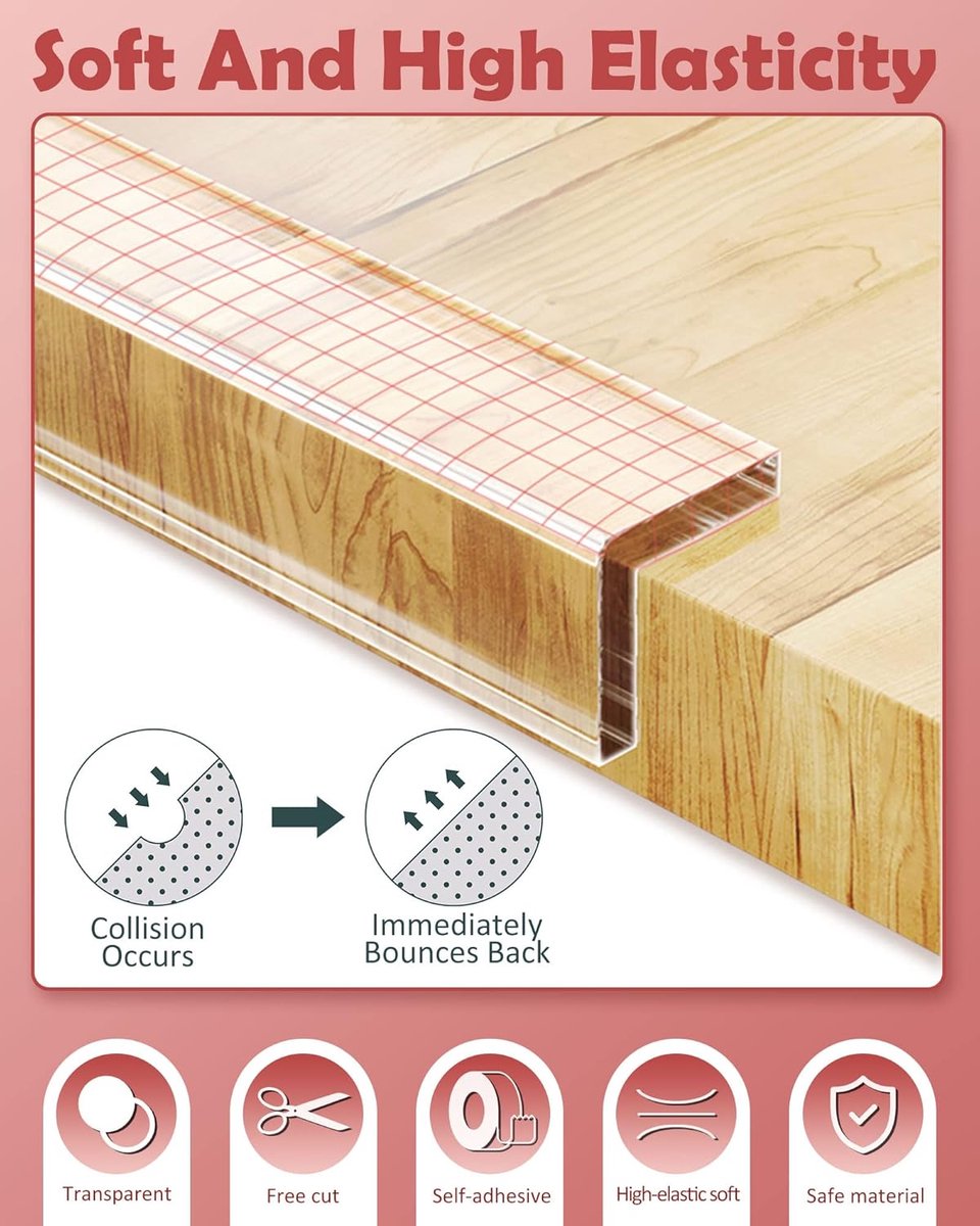 Randbeschermingsstrips - 2mx2cmx2mm - Hoekbeschermers - Transparante Zachte Randbeschermers Voor Kinderen - Meubels - Tafelhoekbeschermers - Babyveiligheid – foto 4