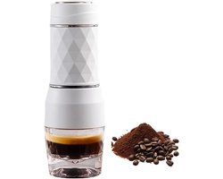 Draagbare espressomachine, geschikt voor capsules en gemalen koffie, handmatig bedienbaar reiskoffiezetapparaat, minikoffiezetapparaat, klein draagbaar koffiezetapparaat, voor kamperen, wit reizen