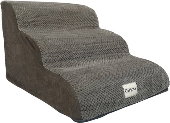 Escalier pour chien Caryota - 3 marches en mousse - Rampe pour petits Chiens - Revêtement lavable - Grijs