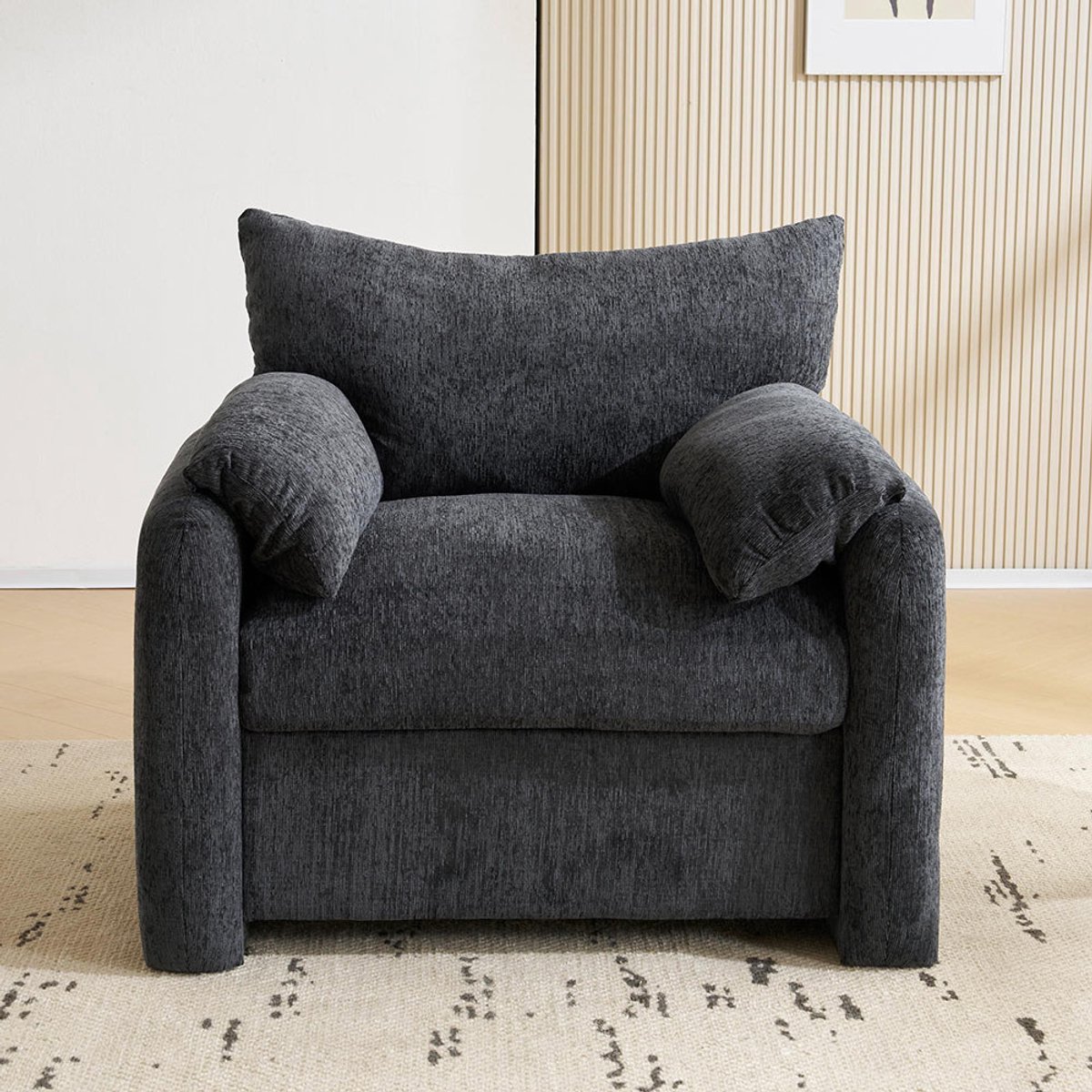 Pugsdrly Modern design, chenille stof, oversized fauteuil, decoratieve stoel, eenpersoonsbank, relaxfauteuil, geschikt voor de woonkamer en slaapkamer
